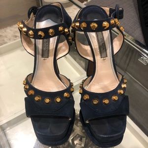 Navy and Gold stud Prada platforms